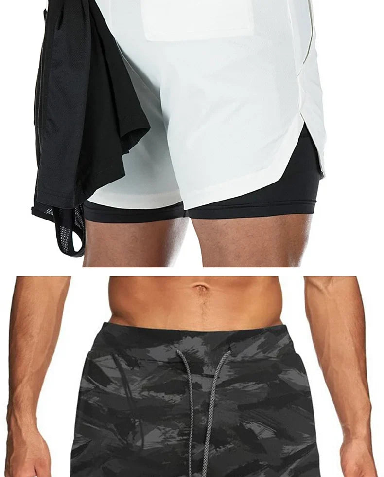 Men's Summer Quick Dry Running 2 in 1 Shorts Sports Jogger Short Pants Male Gym Fitness Training Sweatpants Plus Size M-5XL