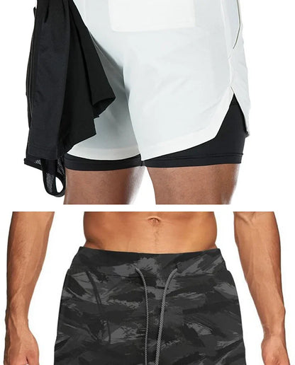 Men's Summer Quick Dry Running 2 in 1 Shorts Sports Jogger Short Pants Male Gym Fitness Training Sweatpants Plus Size M-5XL