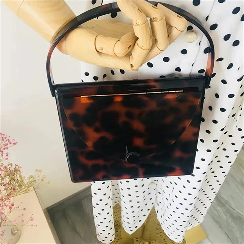 New Brand Acrylic Evening Bags Black Amber Leopard Clutch Purse Luxury Designer Women Wallet Wedding Bridal Party Prom Handbag