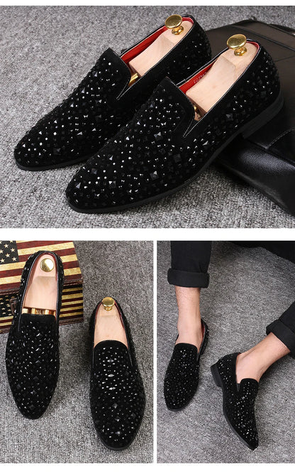 Formal Shoes Men Rhinestone Mens Dress Shoes Sepatu Slip On Pria Loafers Men Wedding Shoes Moda Italiana De Hombre Bona Zapatos