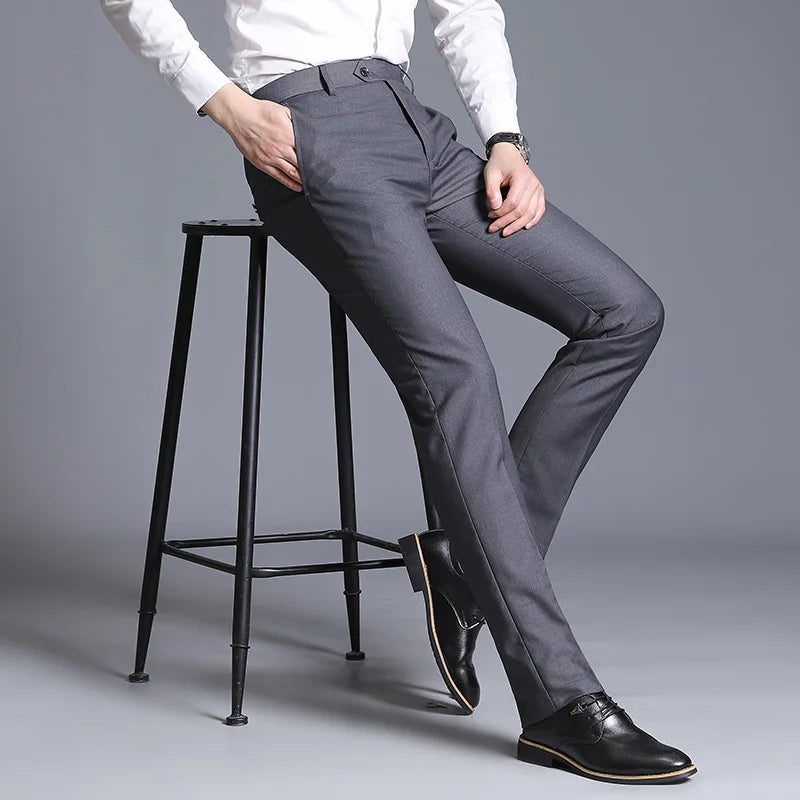 Autumn New Men's Suit Pants, Asian Sizes Office Trousers, Available in Blue, Red, Gray, and Black.