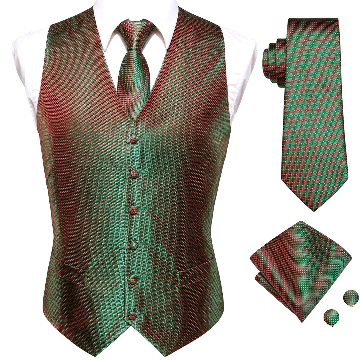 Luxury Gold Black Mens Vests Print Jacquard Waistcoat Tie Hanky Cufflinks Brooch Set for Men Wedding Formal Business Hi-Tie