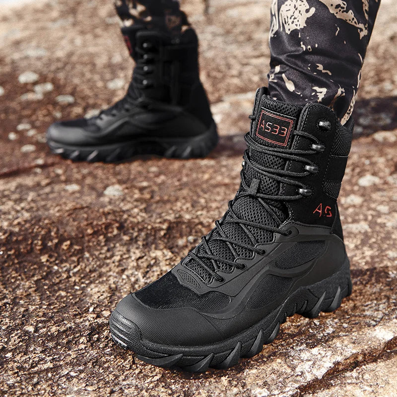New Men High Quality Brand Leather Boots Tactical Desert Combat Boots Men's Outdoor Hiking Shoes Work Safty Ankle Boots