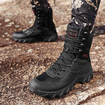 New Men High Quality Brand Leather Boots Tactical Desert Combat Boots Men's Outdoor Hiking Shoes Work Safty Ankle Boots