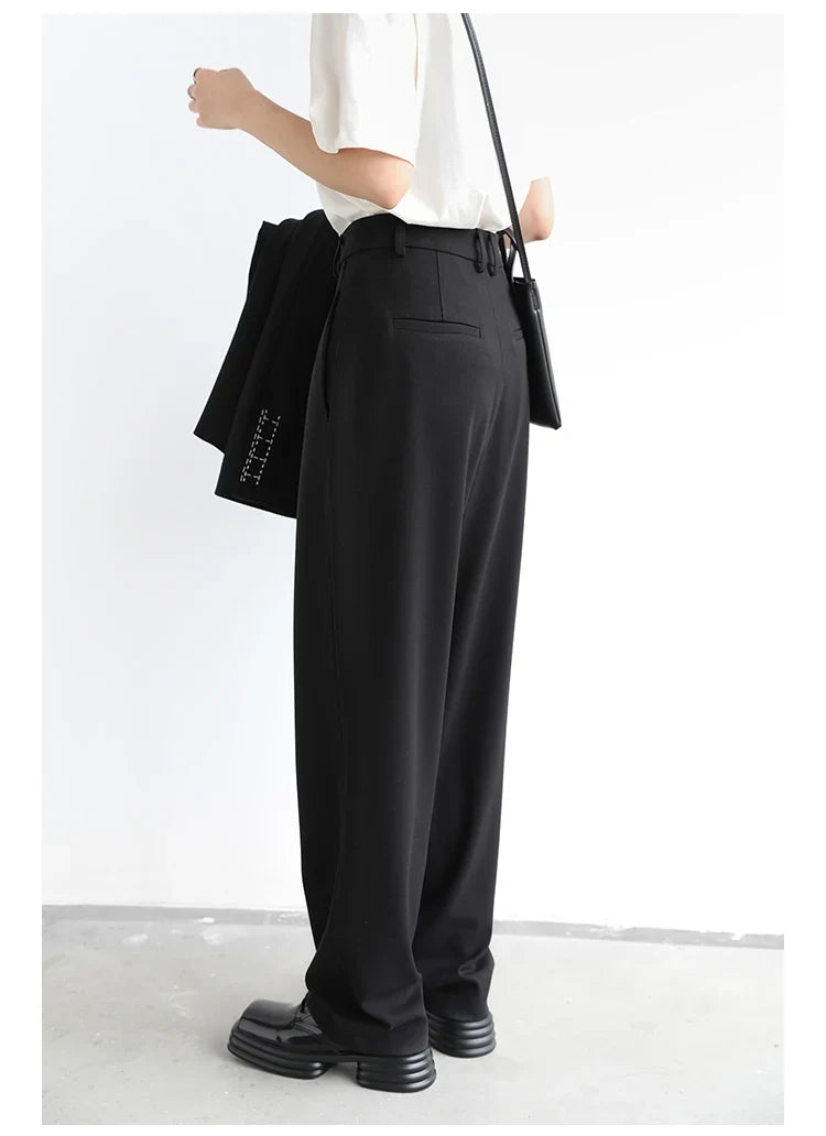 Simple Casual Women Twill Suit Pants Wide Leg Pants Straight Floor Pants Office Ladies Female Trousers