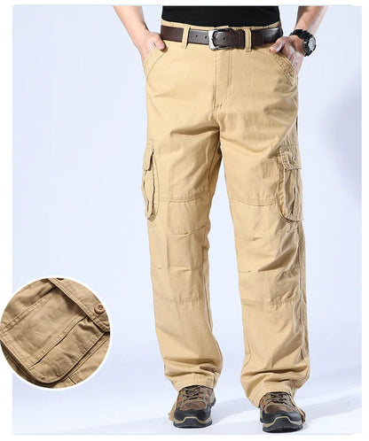 Men's Spring Baggy Cargo Pants Work Overalls Tactical Multi-Pocket Casual Cotton Pants Male Army Straight Slacks Long Trousers