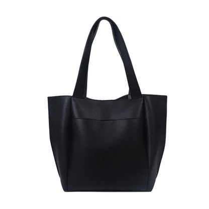 High Quality Soft Leather Woman Casual Tote Shopper Solid Color Handbags Large Capacity Single Shoulder Bag with Outer Pocket