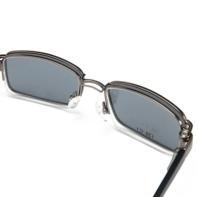 Steampunk Clip On Metal Rectangle Sun Glasses Women Retro Flip 2 In 1 Magnet Men Designer Polarized Shades Sunglasses