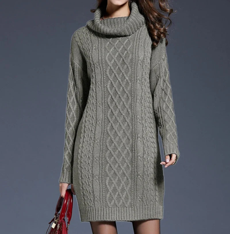 Plus Size Women Casual Knitted Long Sleeve Winter Dresses Sweater Solid Knee Length Loose Fat Female Over Size Dresses 4XL