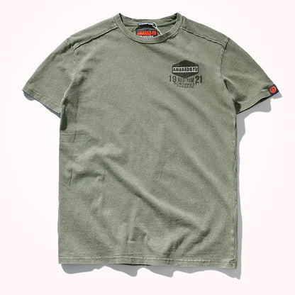 2023 Summer New American Street Short-sleeved O-neck Printed T-shirt Men's Fashion Pure Cotton Casual Washed Old Bottoming Tops