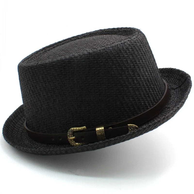 Men Women Classical Straw Pork Pie Hats Fedora Sunhats Trilby Caps Summer Boater Beach Outdoor Travel Party Size US 7 1/4 UK L
