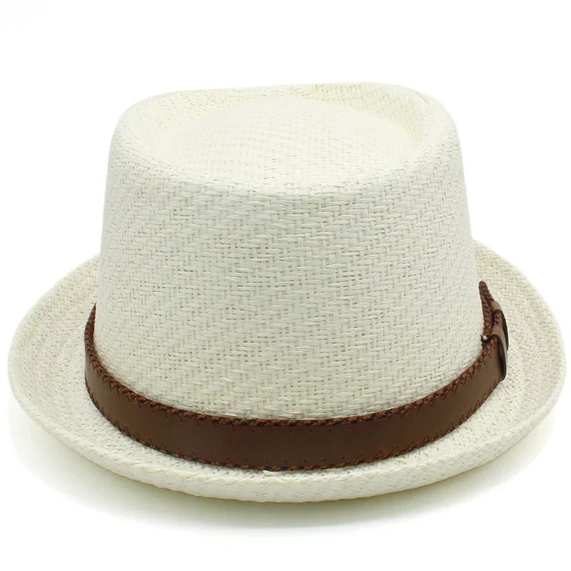 Men Women Classical Straw Pork Pie Hats Fedora Sunhats Trilby Caps Summer Boater Beach Outdoor Travel Party Size US 7 1/4 UK L
