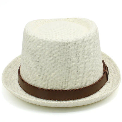 Men Women Classical Straw Pork Pie Hats Fedora Sunhats Trilby Caps Summer Boater Beach Outdoor Travel Party Size US 7 1/4 UK L