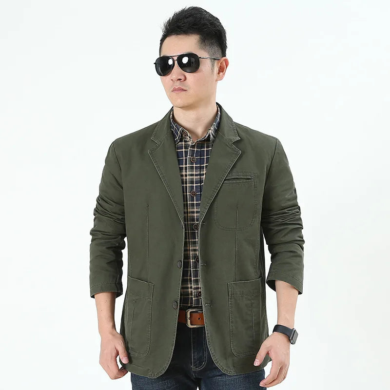 Men's Washable Fabric Single Breasted Button Blazers Business Suit Loose Military Jackets Outwear