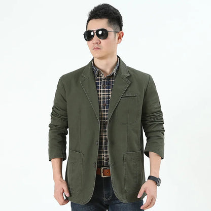 Men's Washable Fabric Single Breasted Button Blazers Business Suit Loose Military Jackets Outwear