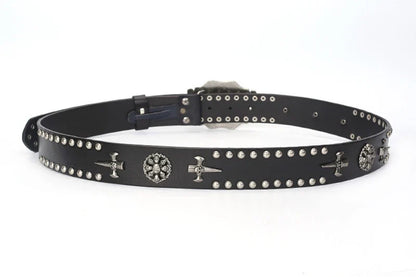 3.8CM Real Genuine Leather Vintage Metal Skull Punk Men Jeans Belt Stud Cowboy Strap Cinturon Ceinture Homme Riem Belts