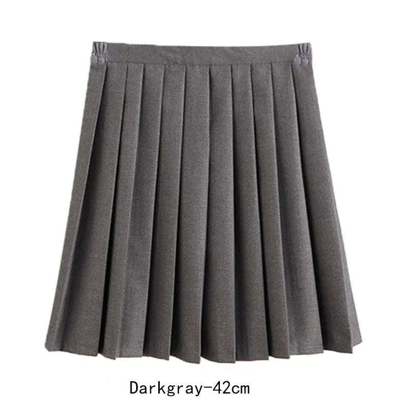 Women Skirt Elastic Waist Japanese Student Girls School Uniform Solid JK Pleated Skirt Short/Middle/Long Skirt A-Line Streetwear