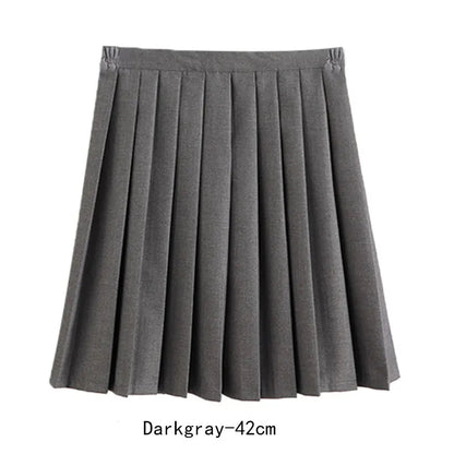 Women Skirt Elastic Waist Japanese Student Girls School Uniform Solid JK Pleated Skirt Short/Middle/Long Skirt A-Line Streetwear