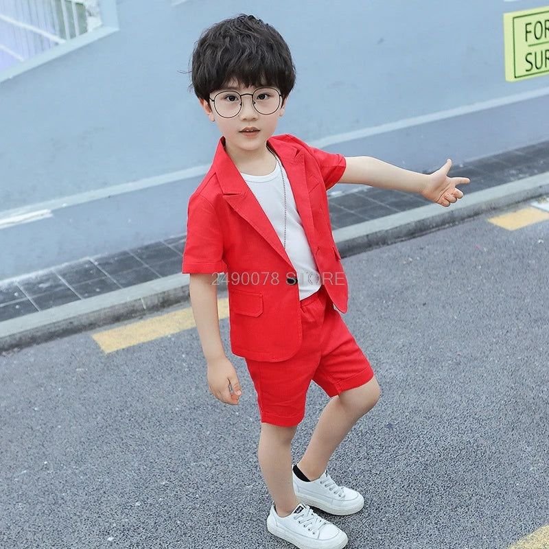 Boys Girls Summer Vest Shorts Clothing Set Baby Children Birthday Ceremonial Wedding Dress Skirt Suit Gentleman Kids Costumes