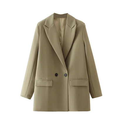 Women Chic Office Lady Double Breasted Blazer Vintage Coat Fashion Notched Collar Long Sleeve Ladies Outerwear Stylish Tops