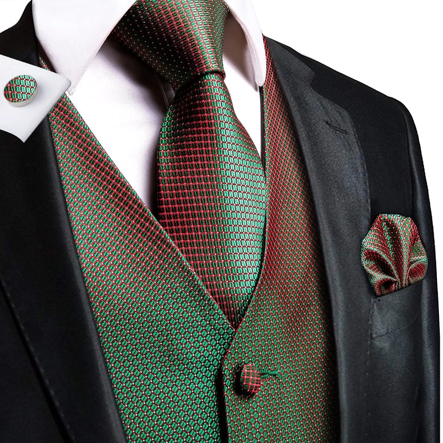 Luxury Mens Vests Black Gold Floral Jacquard Waistcoat Tie Hanky Cufflinks Brooch Set for Men Suit Wedding Office XL