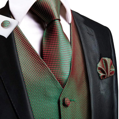 Luxury Gold Black Mens Vests Print Jacquard Waistcoat Tie Hanky Cufflinks Brooch Set for Men Wedding Formal Business Hi-Tie