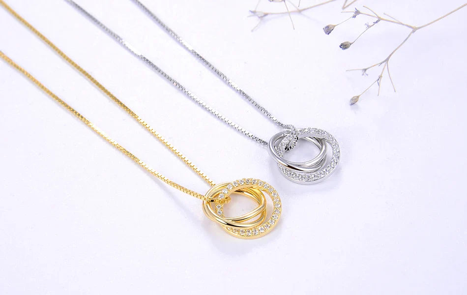 Trendy Simple Necklace 925 Sterling Silver Women Necklaces With 3 Big Circle AAAA Zircon Jewelry Wedding Gift OSN175