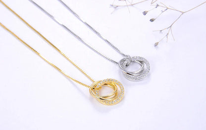 Trendy Simple Necklace 925 Sterling Silver Women Necklaces With 3 Big Circle AAAA Zircon Jewelry Wedding Gift OSN175