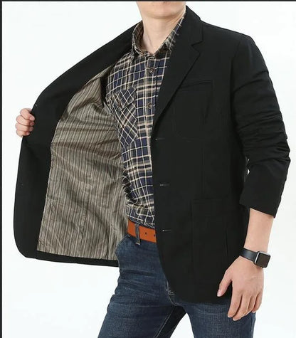 Men's Washable Fabric Single Breasted Button Blazers Business Suit Loose Military Jackets Outwear