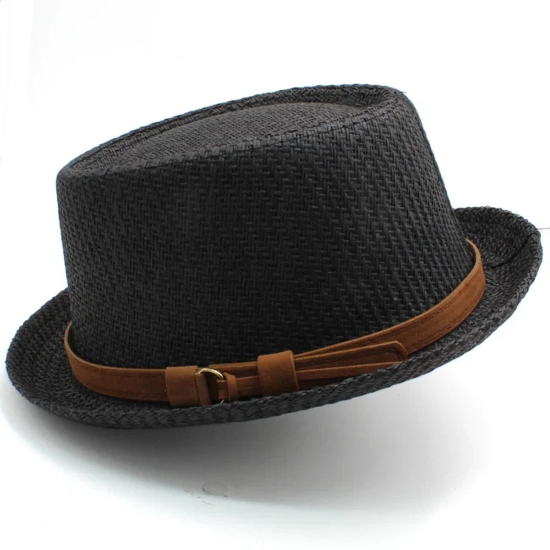 Men Women Classical Straw Pork Pie Hats Fedora Sunhats Trilby Caps Summer Boater Beach Outdoor Travel Party Size US 7 1/4 UK L