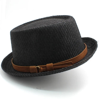 Men Women Classical Straw Pork Pie Hats Fedora Sunhats Trilby Caps Summer Boater Beach Outdoor Travel Party Size US 7 1/4 UK L