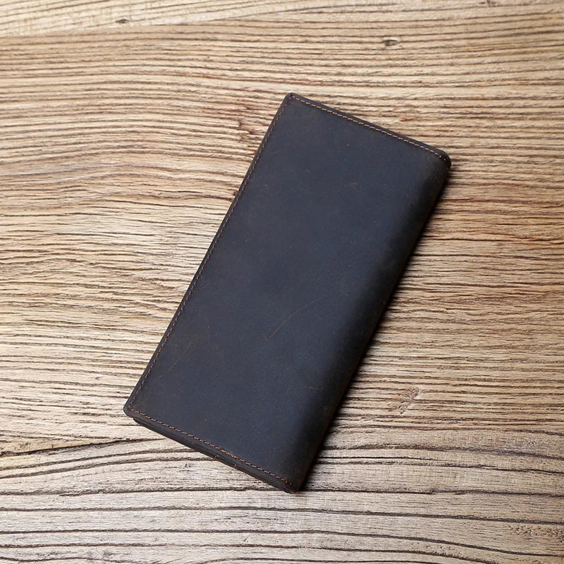 Vintage Leather Men's Wallet Mad Horse Leather Long Cell Phone Bag First Layer Cowhide Multi-card ID Bag