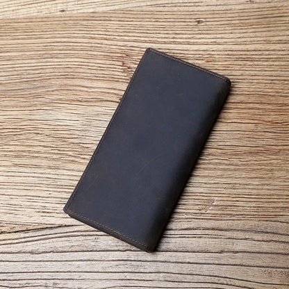 Vintage Leather Men's Wallet Mad Horse Leather Long Cell Phone Bag First Layer Cowhide Multi-card ID Bag