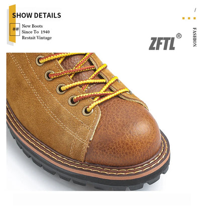 ZFTL Men's Boots Man Ankle Boots Casual Lace up Boots Male Handmade Sewing tooling boots Cow Leather Desert boots Men's 2025