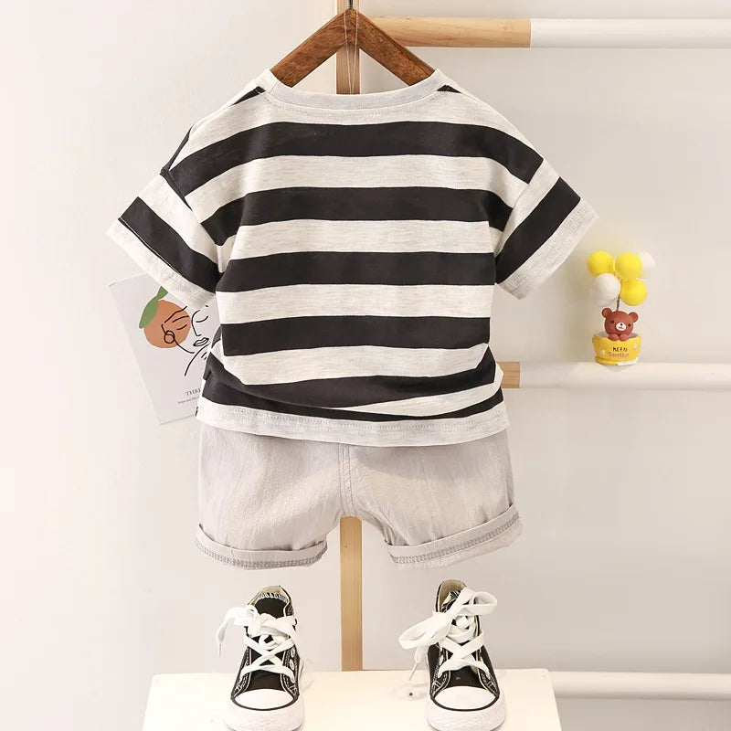 New Summer Baby Boys Clothes Suit Children Girls Cotton Striped T-Shirt Shorts 2Pcs/Sets Toddler Casual Clothing Kids Tracksuits