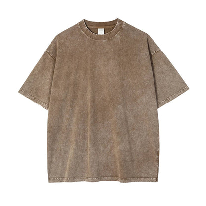 2025 High Street Summer Washed Cotton T-Shirt Tees For Men Unisex Loose Retro Solid T Shirts Brand Tops HY0113