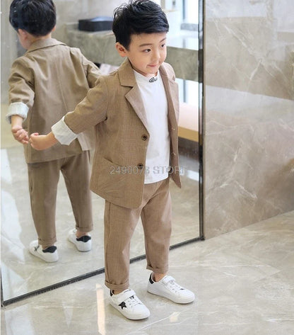 2020 Kids Wedding Jacket +Pants 2Pcs Stage Performance Suit Flower Boys Formal Tuxedos School Girls Host Dance Suit Clothing Set