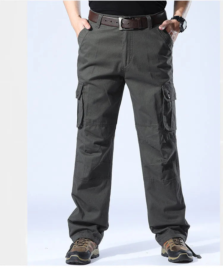 Men's Spring Baggy Cargo Pants Work Overalls Tactical Multi-Pocket Casual Cotton Pants Male Army Straight Slacks Long Trousers