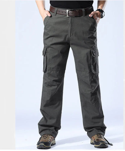 Men's Spring Baggy Cargo Pants Work Overalls Tactical Multi-Pocket Casual Cotton Pants Male Army Straight Slacks Long Trousers
