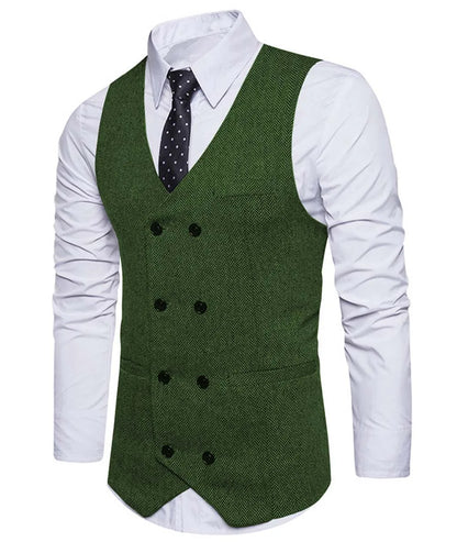 2022 New Men's Royal Blue Double-breasted Vest Suit Vest Casual Top Quality Herringbone Pattern Waistcoat For Wedding