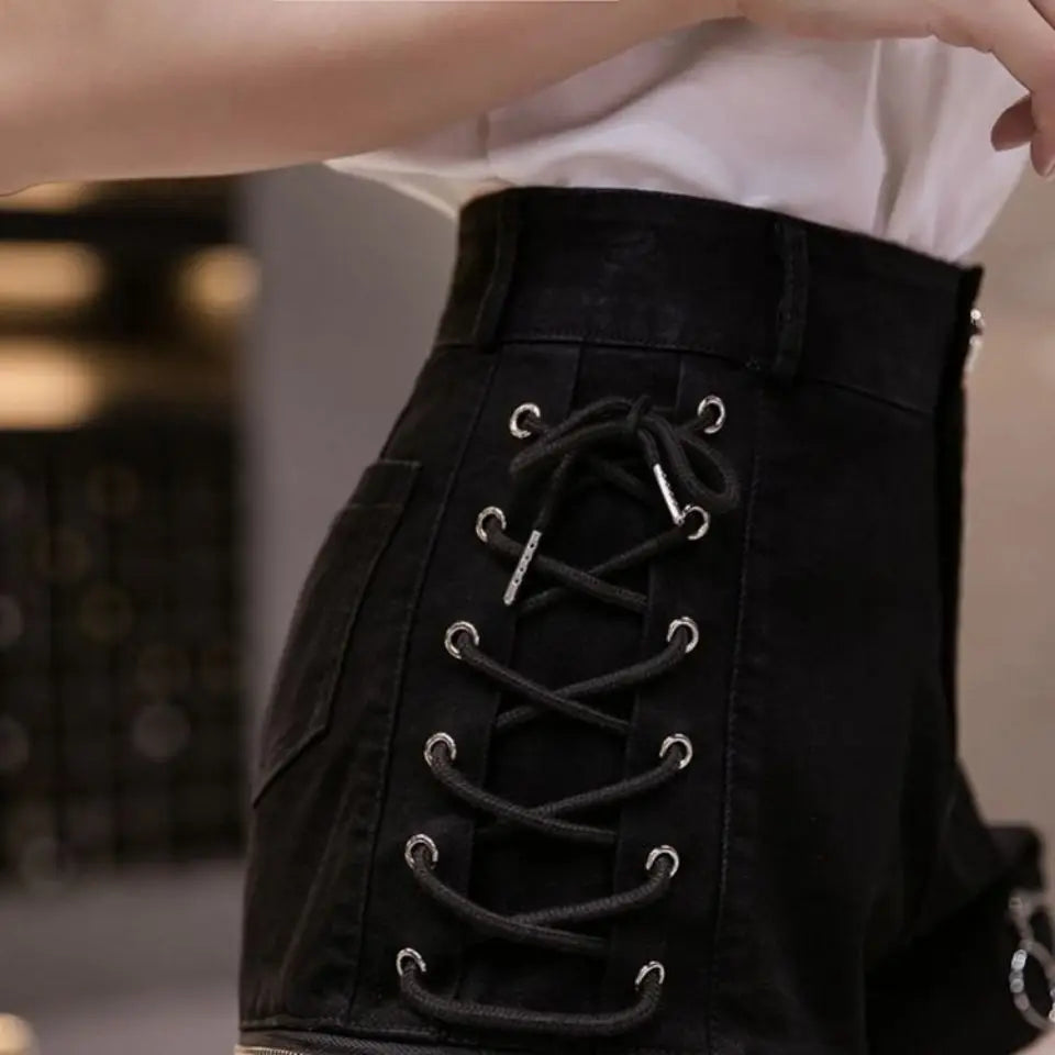 Women Designer Shorts Bandage Zipper Sexy Hot Girls Club-wear Harajuku Slender Denim Hipster Teenagers Summer Popular All-match