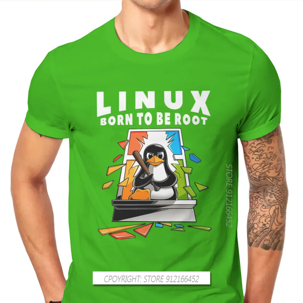 Linux Operating System Tux Penguin Man TShirt Window Crash Root Illustration Fashion T Shirt Graphic Sweatshirts New Trend Tees