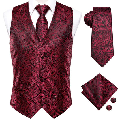 Fashion Silk Vest For Men Classic Gold Champane Yellow Waistcoat Jacket Tie Hankerchief Cufflinks Sets Dress Suit Wedding Hi-Tie