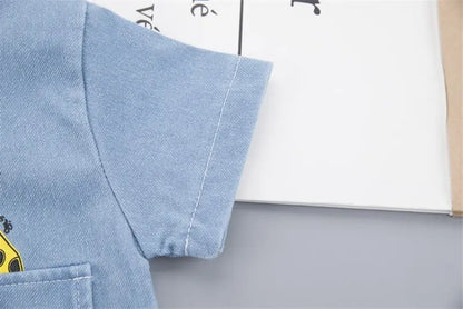New Summer Baby Boys Denim Clothing Children Casual Short Sleeve Shirt Shorts 2Pcs/Set Kids Sportswear Toddler Fashion Wear