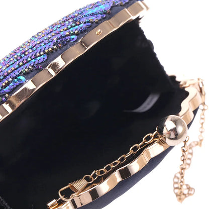 Shell Shape Women's Clutch Bag Sequin Purses and Handbags Luxury Designer Retro Embroidery Evening Bag Female Party Handbag Z079