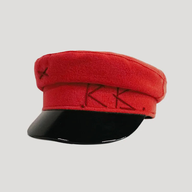 Winter caps women newsboy caps Thick warm  letter embroidery wool cap  S M L plaid patchwork militray caps