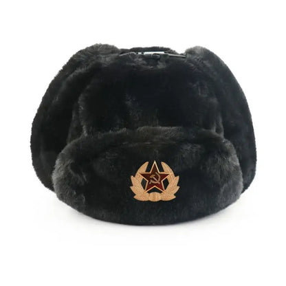 Soviet Badge Ushanka Men&Women Bomber Hats CCCP Army Pilot Trapper Trooper Hat Winter Faux Rabbit Fur Earflap Snow Caps