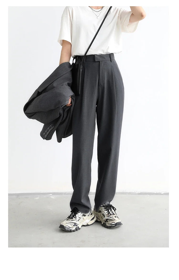 Simple Casual Women Twill Suit Pants Wide Leg Pants Straight Floor Pants Office Ladies Female Trousers