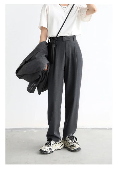 Simple Casual Women Twill Suit Pants Wide Leg Pants Straight Floor Pants Office Ladies Female Trousers