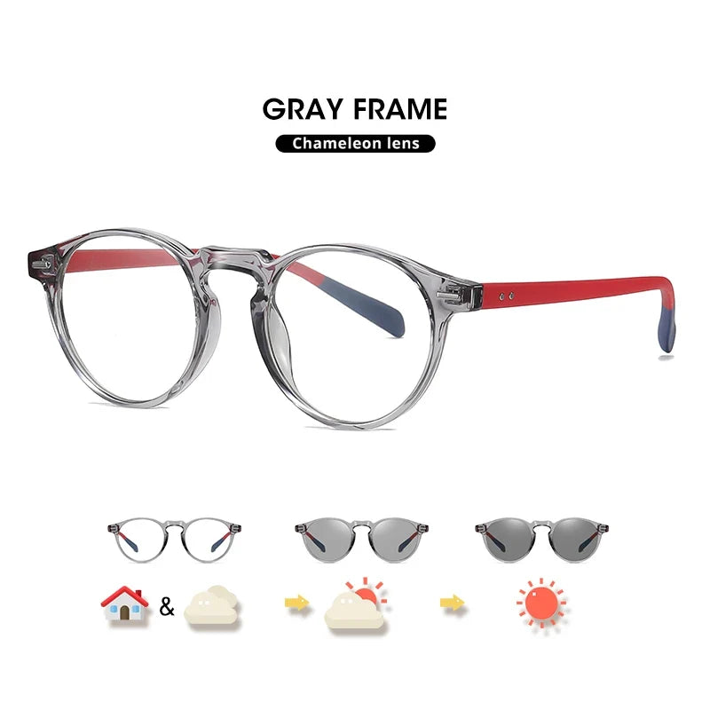 Anti Blue Light Glasses Photochromic Men Gaming Round Blocking Blue Ray Classic TR90 Women Protection Eyeglasses Computer